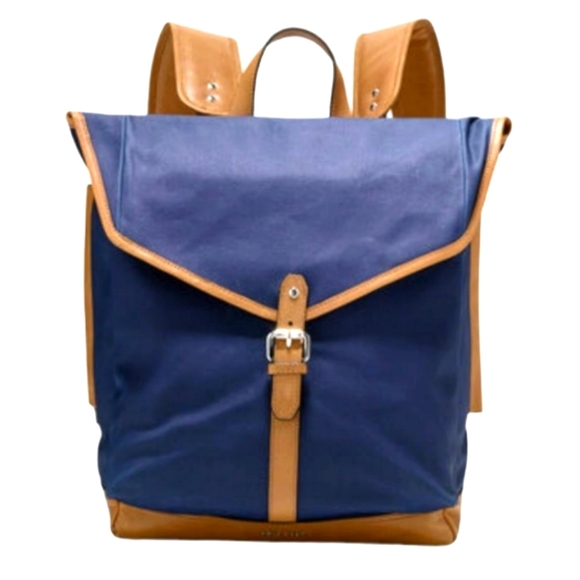 Cole Haan Navy Blue Marshall Canvas Leather Backpack - Picture 1 of 15